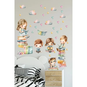 Kt Grup Kitap Okuyan Çocuklar Çocuk Odası Dekoratif Duvar Sticker Seti