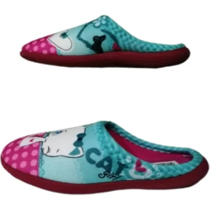 Kız Çocuk Mavi-Pembe Kedi Figürlü Ev Içi Ultra Hafif Kaymaz Taban Kız Çocuk Terliği GZRTR5288