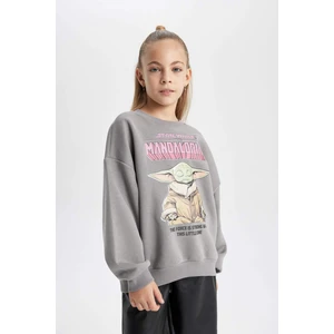 Kız Çocuk Star Wars-Mandalorian Bisiklet Yaka İçi Yumuşak Tüylü Kalın Sweatshirt B4716A823WN