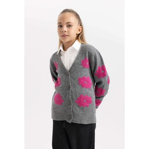 Kız Çocuk Çiçekli V Yaka Triko Hırka X9530A623WN
