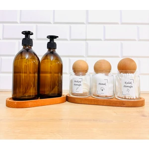 DNS Home 2'li Amber Cam Sabunluk Stantlı ve 3'lü 300 ml Cam Top Kapaklı Stantlı Kulak/pamuk/makyaj Banyo Seti