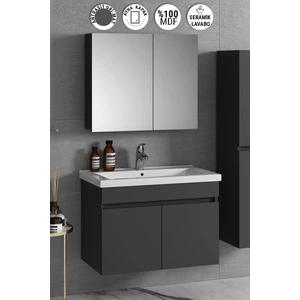 Çiğdem 80 cm Antrasit Gri Mat Mdf Seramik Lavabolu Asma Banyo Dolabı Takımı
