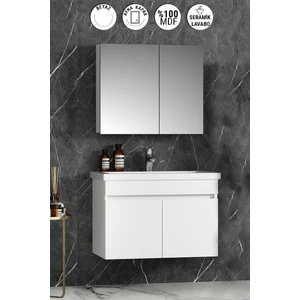 Çiğdem 80 cm Beyaz Mdf Seramik Lavabolu Asma Banyo Dolabı Takımı