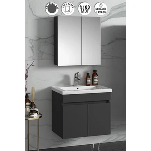 Çiğdem 65 cm Antrasit Gri Mat Mdf Seramik Lavabolu Asma Banyo Dolabı Takımı