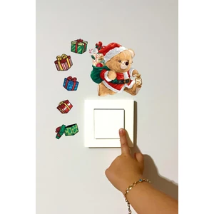 Yeni Yıl Sevimli Ayıcık ve Hediye Paketleri Kış Konseptli Sticker Yılbaşı Süsü Kış Konseptli Priz