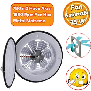 Kapaklı Banyo Wc Işyeri Havalandırma Aspiratörü Fanı Kirli Hava Kötü Koku Metal Vantilatör 200 mm