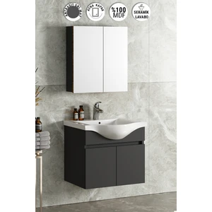 Yıldız 65 cm Antrasit Gri Mat Mdf Seramik Lavabolu Asma Banyo Dolabı Takımı