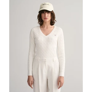 Kadın Krem Slim Fit V Yaka Logolu Kazak 4800101.113