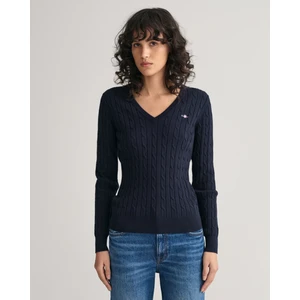 Kadın Lacivert Slim Fit V Yaka Logolu Kazak 4800101.433