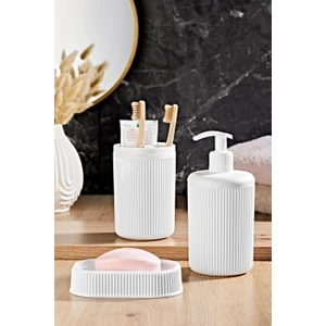 Orsa Home Beyaz Çizgi Desen 3'lü Banyo Seti Sabunluk Diş Fırçalık Sıvı Sabunluk 235