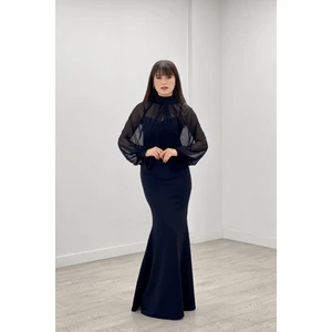 giyimmasalı Krep Kumaş İnci Bolero Detaylı Balık Elbise Siyah