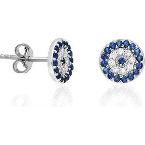 Nazar Boncuklu Gümüş Küpe Taşlı Küçük Boy Gümüş Kadın Küpesi KUPE-122