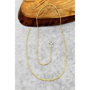 Gümüş Zincir 50 cm Altın Rengi İnce Gümüş Kolye Forse Zincir 925 Ayar ZNC-34