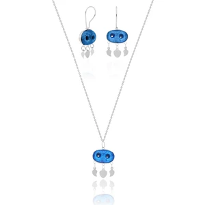 Midyat Nazar Boncuğu Kolye Küpe Seti Gümüş Set SET-434