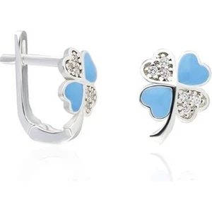 Çocuk Gümüş Küpe Yonca Modeli Mineli Klipsli Çocuk Küpesi KUPE-418