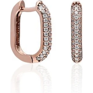 Halka Küpe Roz Gümüş Taşlı Bayan Küpesi J Modeli Küpe KUPE-431