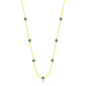 Nazar Boncuklu Cam Göz Gümüş Zincirli Kadın Kolye Yaldızlı 925 Ayar UC-393