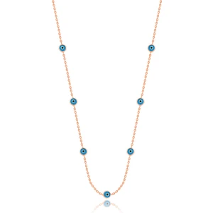 Nazar Boncuklu Cam Göz Gümüş Zincirli Kadın Kolye Rose 925 Ayar UC-293