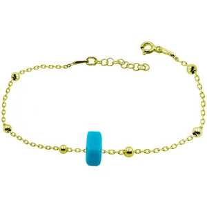 Gümüş Bileklik Top Top Zincirli Boncuklu Kadın Gümüş Künye BLK-269