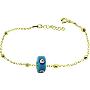 Kadın Sarı Renk Gümüş Bileklik Top Top Zincirli Mavi Renk Nazarlıklı BLK-271