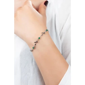 Gümüş Bileklik Kök Zümrüt Taşlı Kadın Bilekliği 925 Ayar BLK-306