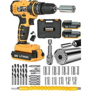 32 V 5 Ah Darbeli Çift Akülü Metal Şanzuman Özel Taşıma Çantalı Şarjlı Matkap ve Gator Soket + 27 Parça Professional Set