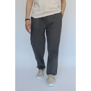 Nobility Jean Unisex Yazlık Beli Lastikli Rahat Gri Keten  Pamuklu Serin Tutan İpli Bol Keten Pantolon