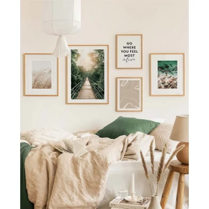 5 Parça Ahşap Çerçeve Görünümlü Mdf Tablo Seti