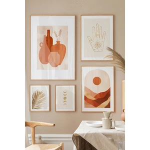 5 Parça Ahşap Çerçeve Görünümlü Mdf Tablo Seti