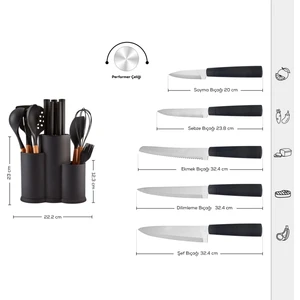 Burby Wood 14 Parça Standlı Servis ve Bıçak Seti