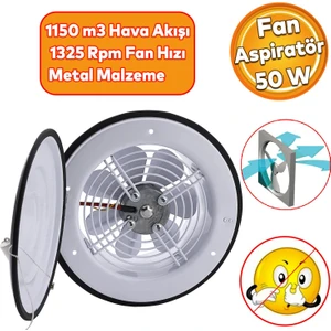 Kapaklı Vantilatör Banyo Wc Işyeri Havalandırma Aspiratörü Fanı Kirli Hava Kötü Koku Metal 300 mm