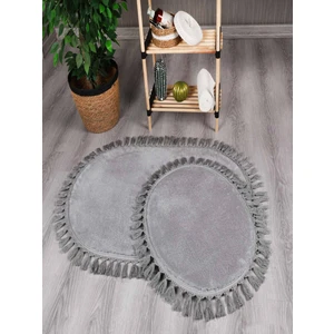 My Evilla Modern Simirna Dekoratif  Peluş Oval 60X100-50X60 Ponpon Saçaklı Klozet Takımı