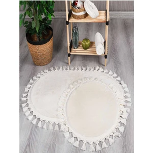 My Evilla Modern Simirna Dekoratif  Peluş Oval Ponpon Saçaklı Klozet Takımı