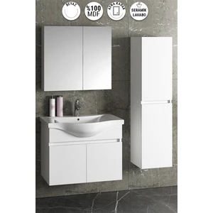 Yıldız 80+35 cm Beyaz Mdf Seramik Lavabolu Sepetli Asma Banyo Dolabı Takımı
