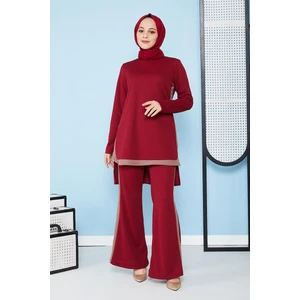İspanyol Paça İkili Tesettür Kombin-5021 Bordo