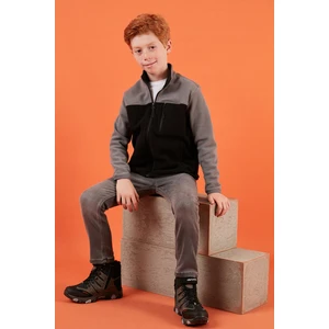Yumuşak Dokulu Fermuarlı Renk Bloklu Dik Yaka Cepli Hırka Polar Unisex Çocuk POLAR 5905001