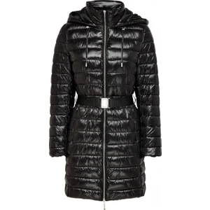 Kapüşonlu Kemer Detaylı Midi Şişme Mont Kadın Kışlık