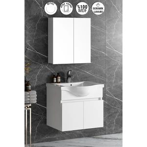 Yıldız 55 cm Beyaz Mdf Seramik Lavabolu Asma Banyo Dolabı Takımı