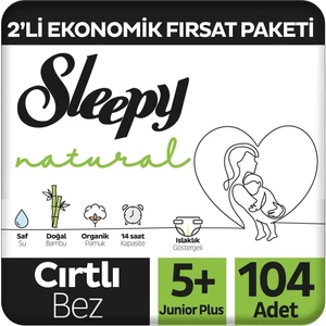Natural 2'li Ekonomik Fırsat Paketi Bebek Bezi 5+ Numara Junior Plus 104 Adet