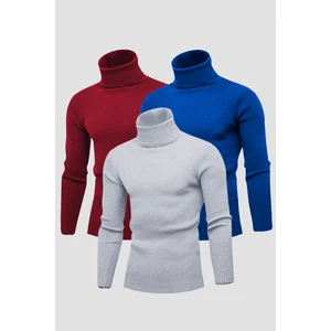 3’lü Hazır Paket Balıkçı Yaka Kaşkorse Slimfit Boğazlı Kazak