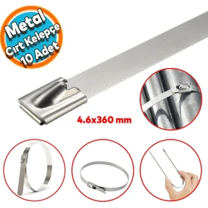 Cırt Kelepçe Metal Paslanmaz Çelik Kablo Zip Bağı Çok Amaçlı Bağlama 4.6X360 10 Adet