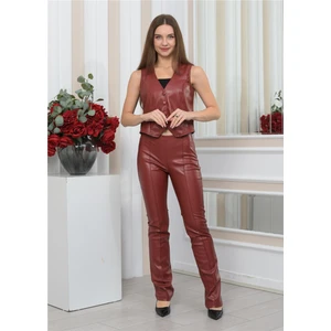 Kadın Yeni Sezon Içi Süet Deri Pantolon&yelek Kandinalkırmızı