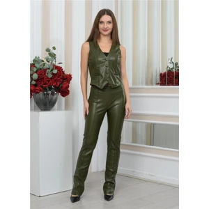 Kadın Yeni Sezon Içi Süet Deri Pantolon&yelek Haki