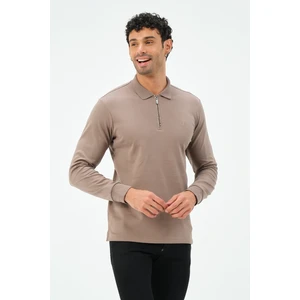 Vizon  Fermuarlı Uzun Kollu Regular Fit Erkek Polo Yaka T-Shirt