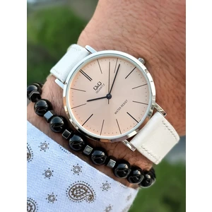 Retro Beyaz Renk 24 Ay Garantili,su Geçirmez, Deri Kordon Erkek Kolsaati+Bileklik
