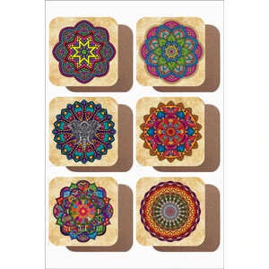 Mandala Temalı Vintage 6'lı Ahşap Bardak Altlığı Seti