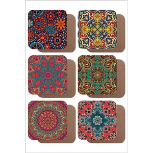 Mandala Temalı Vintage 6'lı Ahşap Bardak Altlığı Seti