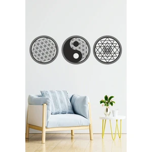 Yaşam Çiçeği, Yin Yang ve Sri Yantra 3'lü Set Duvar Dekoru Tablo Seti