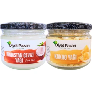 Diyet Pazarı Hindistan Cevizi Yağı 300 Ml-Kakao Yağı 180 gr 2'li Set (Cilt Bakım Seti)