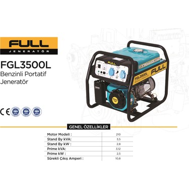FULL FGL 3500L Benzinli Jeneratör 3,5kVA Fiyatı